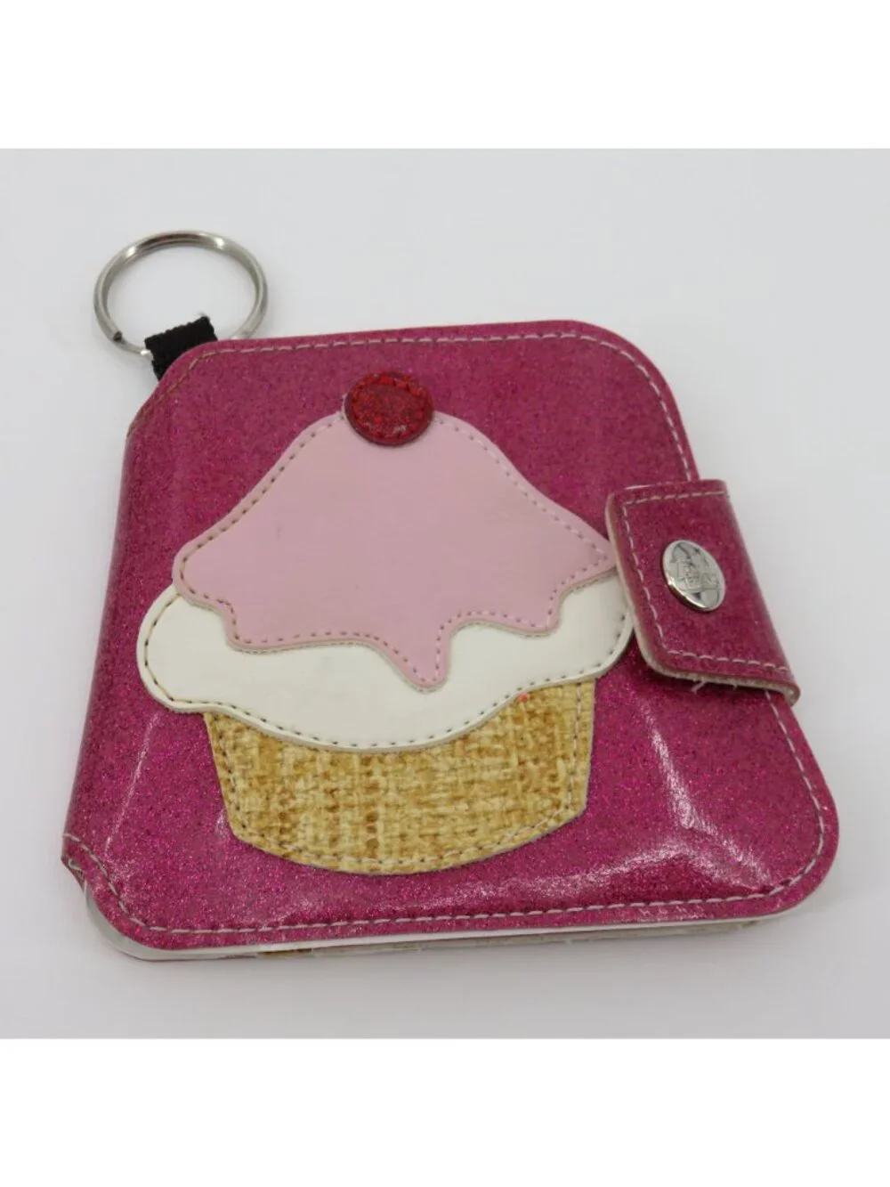 Y2K Paul Frank Pink Glitter Cupcake Sweet Treat Bifold Wallet Key Ring Cute VTG